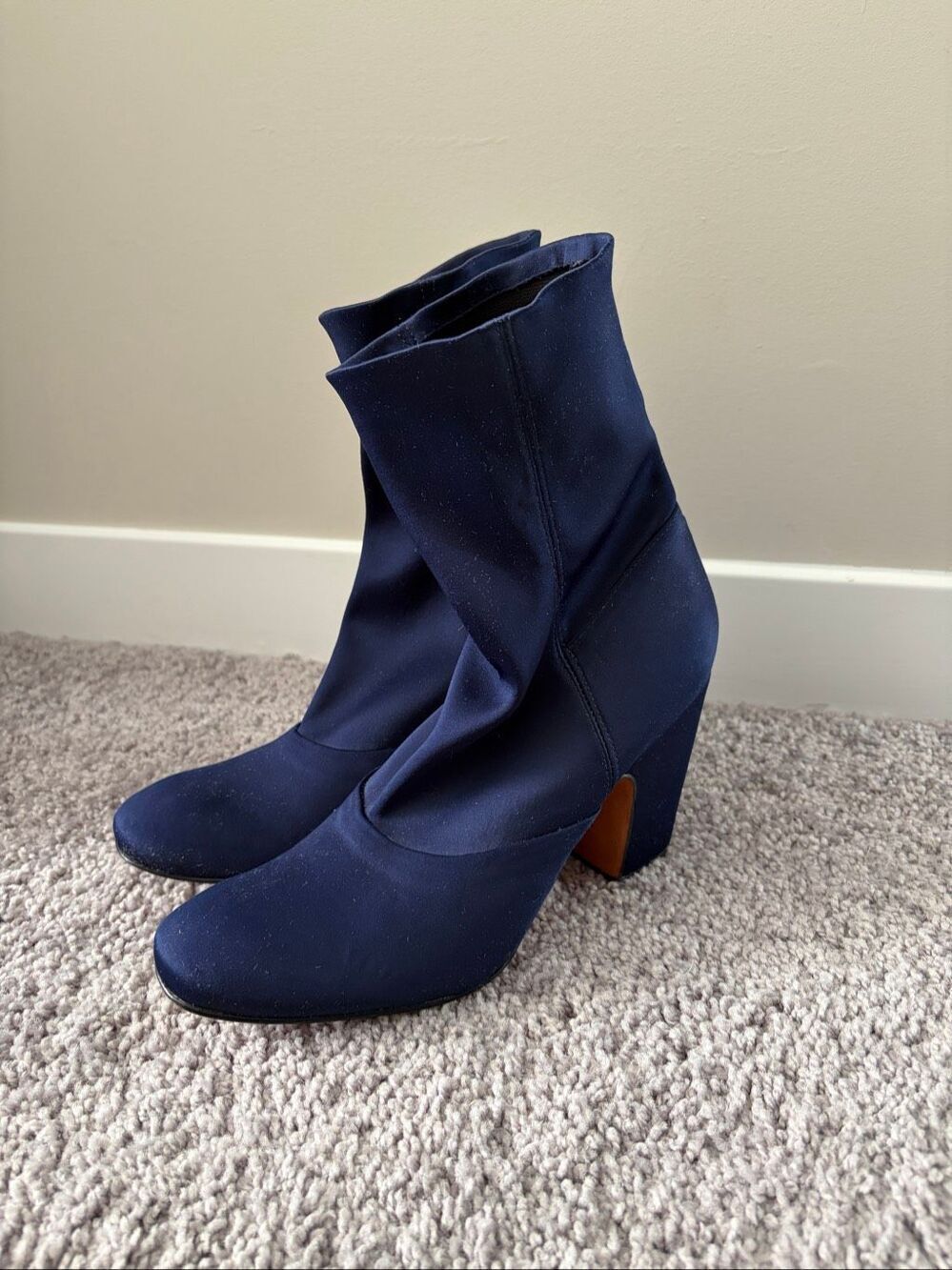 RARE Rachel Comey Nylon Sock Boots Leather Size 6.5 in Navy Blue